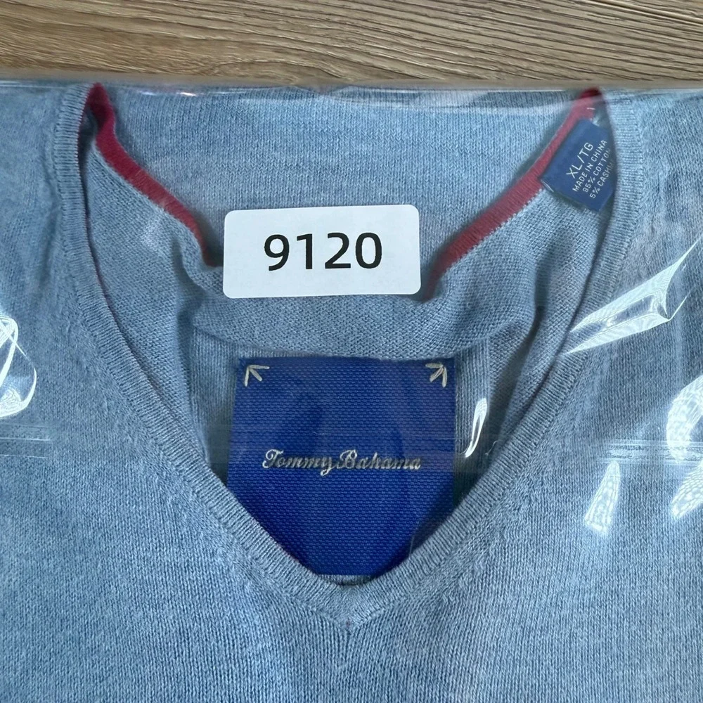 Tommy Bahama V-Neck Sweater Mens XL Blue Cotton Cashmere Blend Long Sleeve